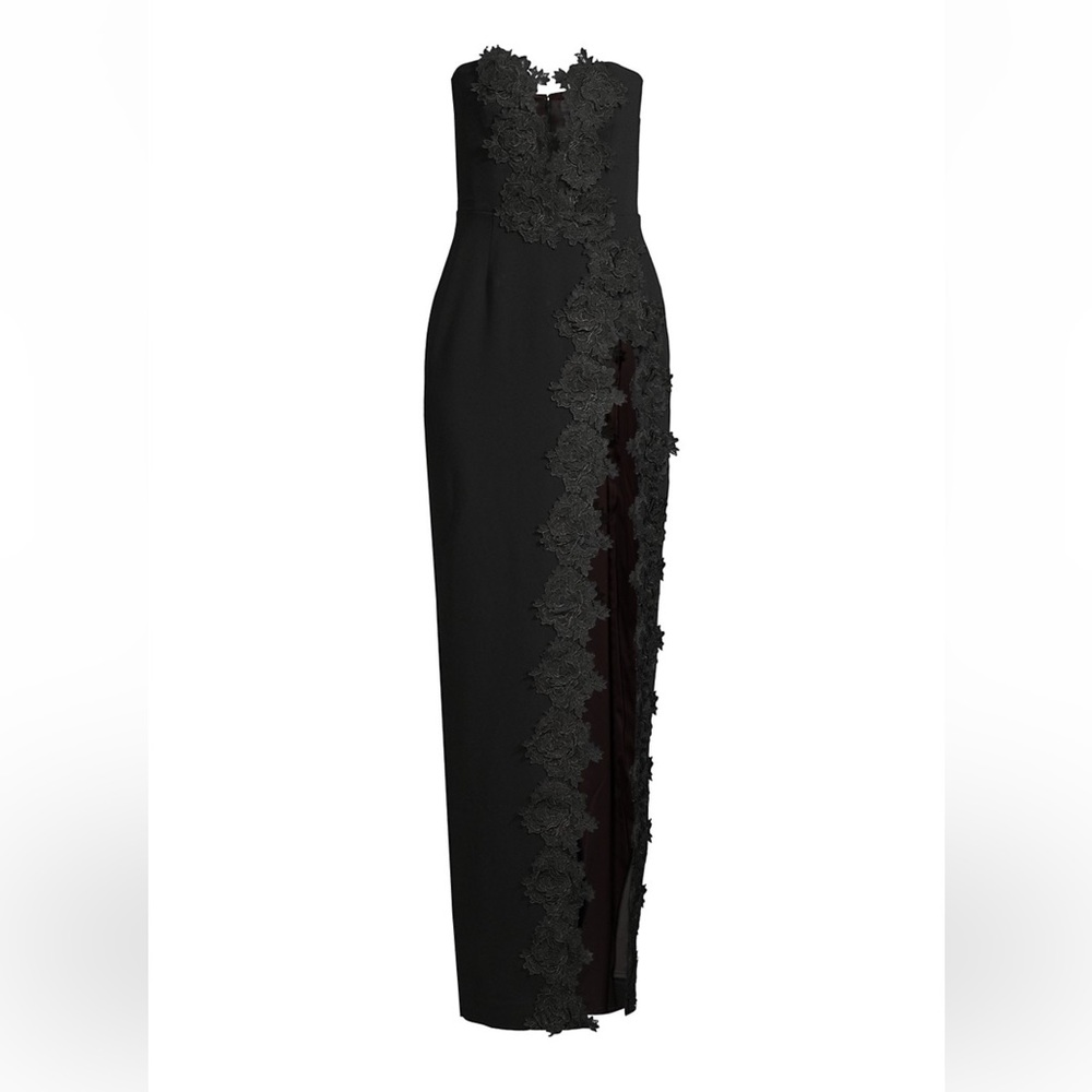 Sau Lee Florence Floral-Appliquéd Column Gown Black Size 0 NEW WITH TAGS Saks